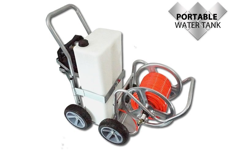 WWWCS 54L Portable Water Tank on Trolley with Pump and 80m x 14mm Hose Reel