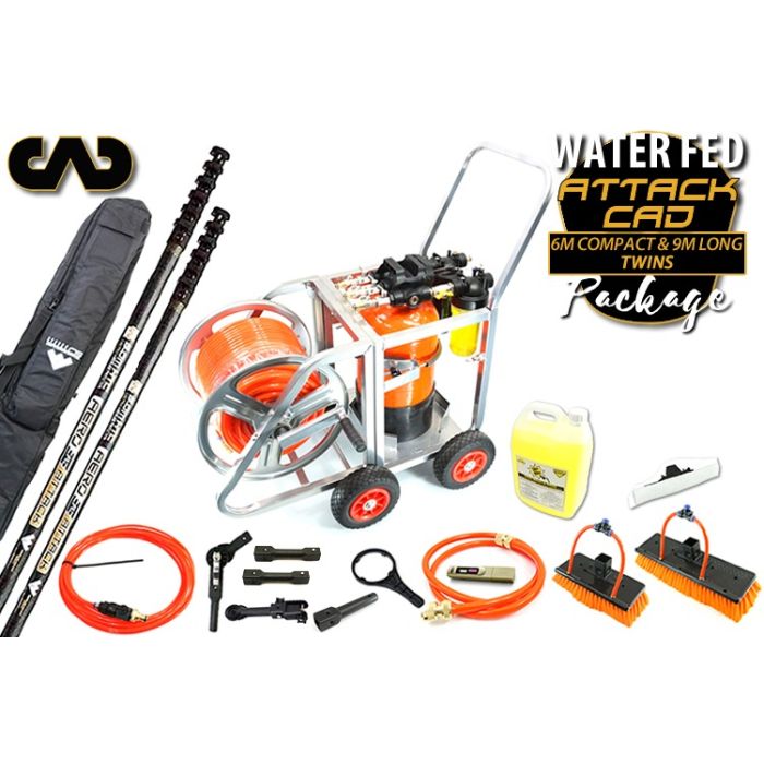WWWCS Complete Water Fed Package Aero Attack CAD TWINS (2 x 100% carbon fibre CAD poles (6.0m + 9.0m))